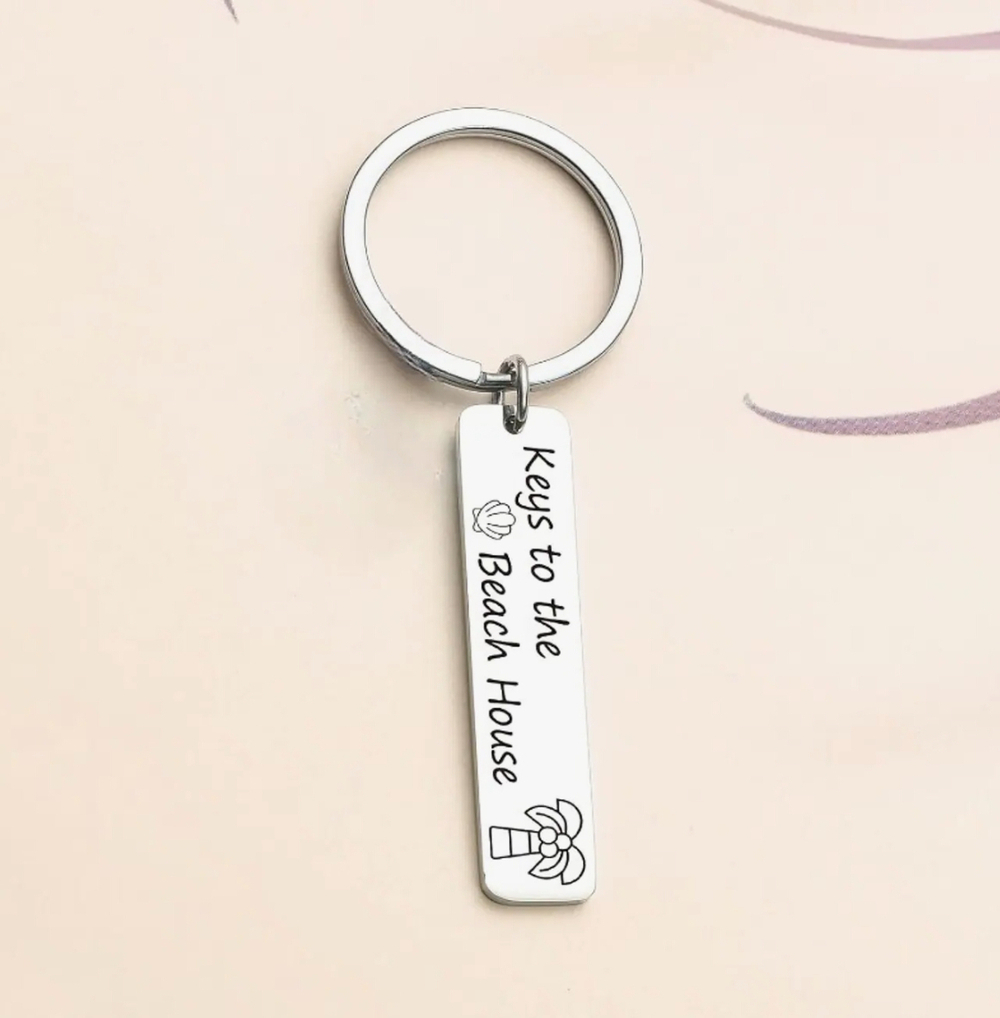 3/$25 Keys To The Beach House Palm Tree Stainless Steel Keychain NEW